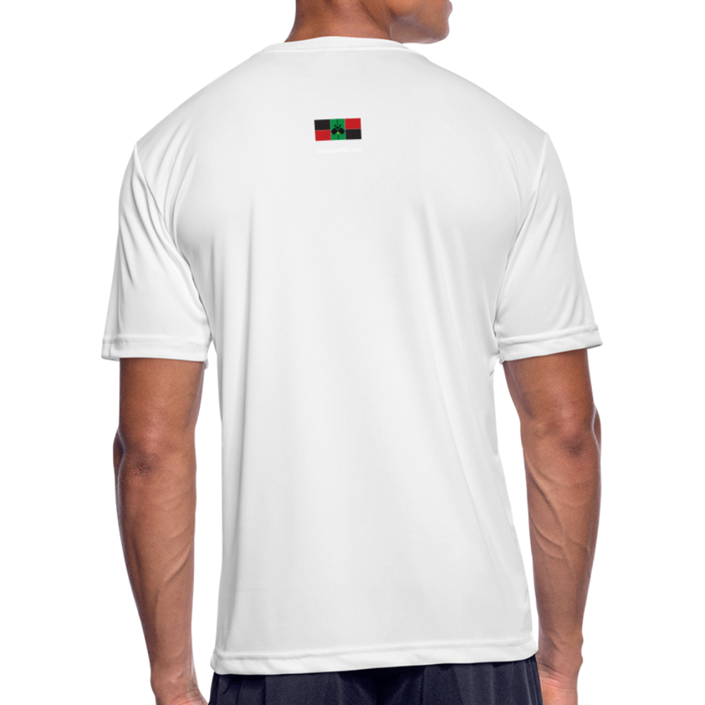 Afropicks Pickleball Character on Men’s Moisture Wicking Performance Black T-Shirt - white