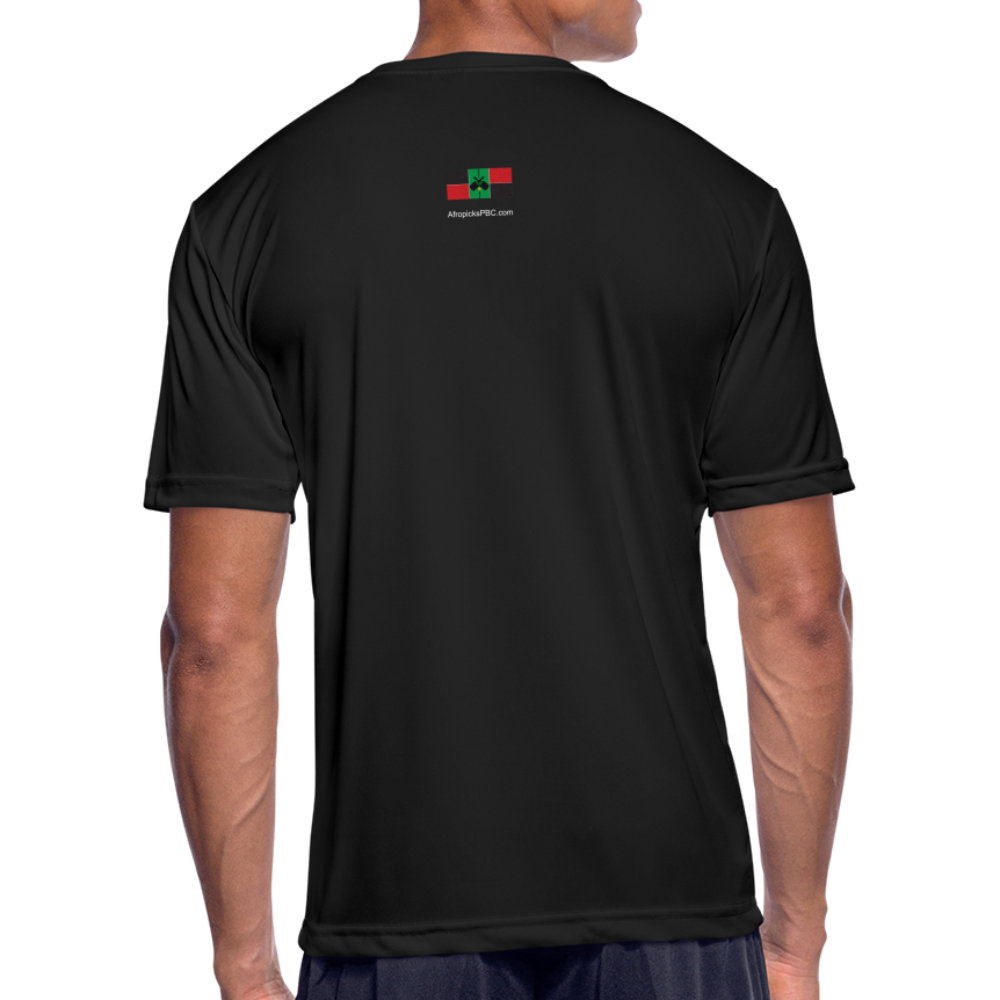 Afropicks Pickleball Character on Men’s Moisture Wicking Performance Black T-Shirt - black