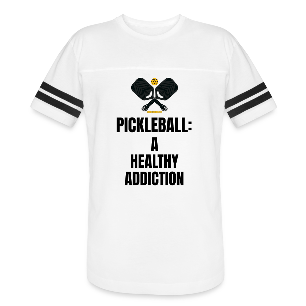 AP Pickleball: A Healthy Addiction  on a Vintage Poly-Cotton Blend Sport T-Shirt - white/black